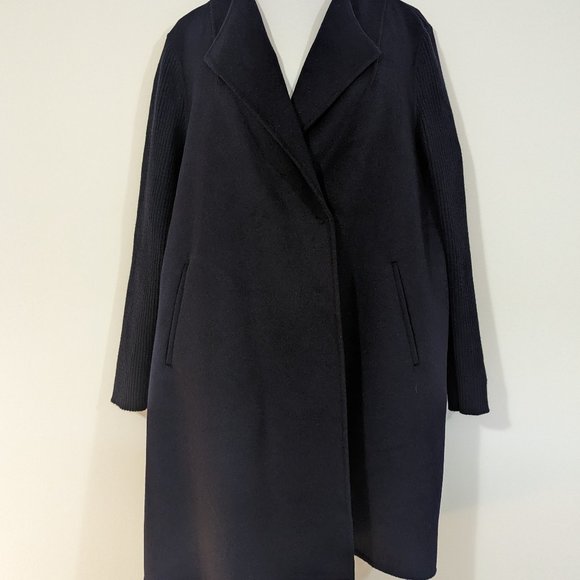 NWOT Kenneth Cole Navy Blue Blazer Long Sleeve Trench Coat s: L - Picture 1 of 7